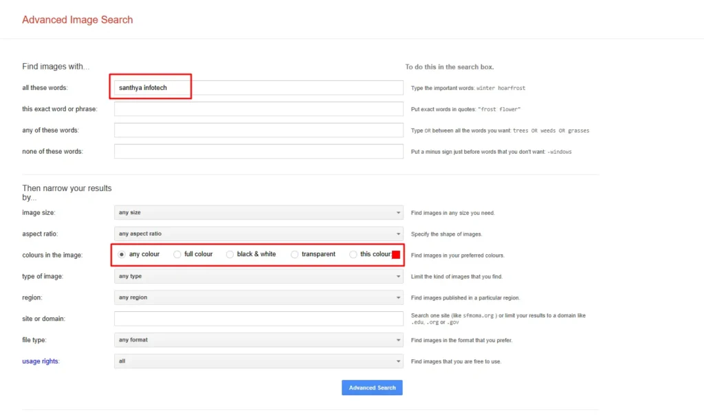 Google Advanced Image Search Filters